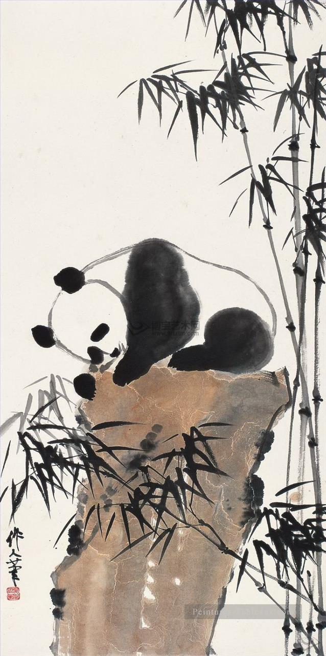 Wu Zuoren Panda vieux Chine encre Peintures à l'huile